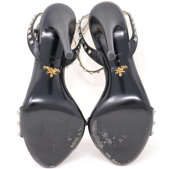 PRADA 38 Studded Rhinestone Jewel Ankle Strap Sandal Stiletto Heels - Picture 11 of 11